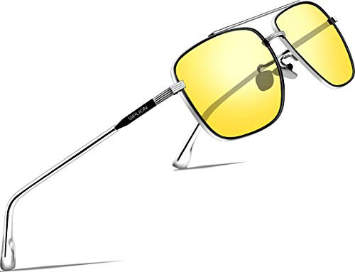 SIPLION Herren hd nachtsichtbrille für brillenträger UV400 Fahrerbrille 6055 (night driving glasses)