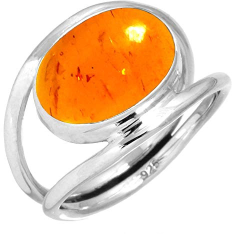 Jeweloporium 925 Silber Ringe für Damen Größe 67(21.3) Orange Bernstein mit Stein Kostüm Silber Ringe Weihnachten - Geschenk Jahrgang Schmuck