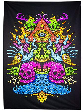 PSYWORK Schwarzlicht Stoffposter Neon | Devil Water Skull | 1,5 x 2,0m | UV-aktiv | fluoreszierend | Wandbehang Stoffbanner Poster Wandbild Kunstdruck Dekobild Dekoration Wandteppich