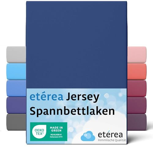 etérea Jersey Spannbettlaken 140x200cm - 160x200cm Marine bis 25 cm Höhe - 100% Baumwolle Spannbetttuch Oekotex - Bed Sheets Leintuch Bettbezug - Bettlaken 140x200 cm - 160x200 cm - Blau