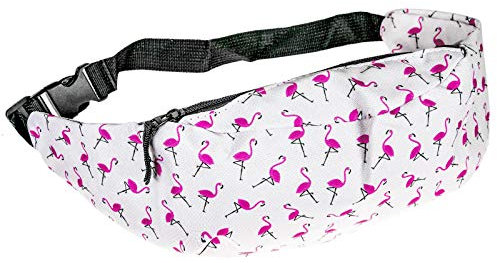 cosey - Bauchtasche Damen und Herren, stylische Hüfttasche, Gürteltasche für Reise, Sport & Outdoor - Design Flamingos