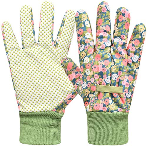 Hanzapor Ladies Gardening Gloves for Women, Green, Small/Medium,2 Pairs | Comfortable Breathable, Non-Slip Flexible, Soft PVC Dots