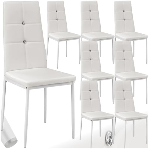 tectake® Lot de 8 Chaises de Salle à Manger Moderne Chaise Ergonomique Rembourrée Confortable Chaise Design en Cuir synthétique Meuble Salon avec Pieds en Acier pour Salon, Coiffeuse, Chambre