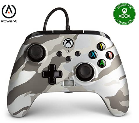 Power A - Mando con cable, salida de audio y botones programables, de color gris camuflaje para Xbox One, Xbox serie X y Windows 10 (Xbox Series X)