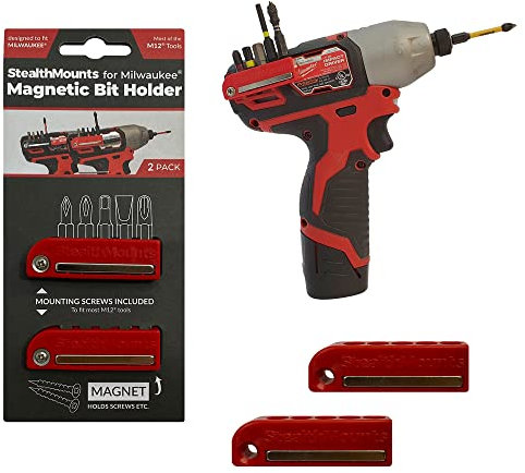 StealthMounts Milwaukee M12 - Portainserti magnetico rosso | Organizer per punte da trapano | Perfetto per trapani e impatti Milwaukee (confezione da 2)