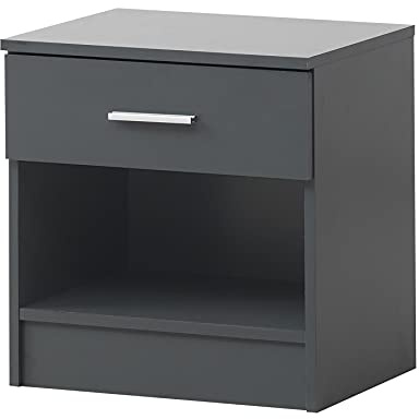 Timber Art Design UK Rio Costa Bedside Cabinet Home Office Bedroom Furniture Aesthetic Nightstand Table 1 Drawer with Metal Handle, Dark Grey - H 47 x W 45 x D 35 cm