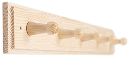 Sossai® - Einfache Garderobenleiste aus Holz | 5 Kleiderhaken | Länge: 47 cm | natur, anstreichbar | HGE | Garderobe, Hakenleiste, Wandgarderobe