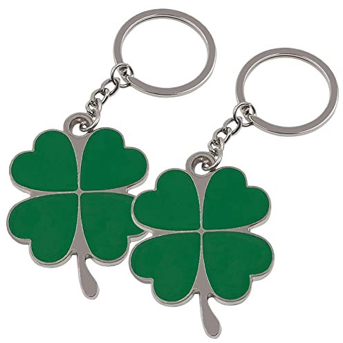 Porte cle Porte Bonheur,Cadeau Porte-clés Lucky,Trèfle à quatre feuilles Fortune Keychain Porte-clés,trefle a 4 feuilles porte cle,Luck of The Irish Porte-clés,Porte-clés trèfle à Quatre 2pcs