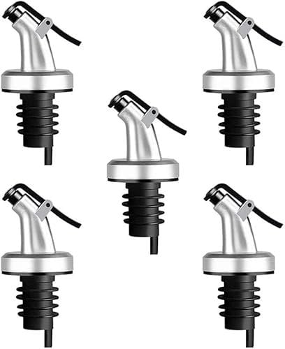 PIQIUQIU 5Pcs Bec Verseur Bouchon Alcool Bouteille Becs Verseur Huile d'olive avec Bouchon en Caoutchouc Distributeur De Bec De Vin Bouchon Doseur Argent