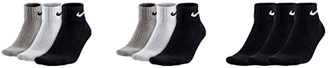 NIKE 9 Paar Socken One Quater Socks Herren Damen Kurze Socke Knöchelhoch, Farbcode + Farbe:A28 6 Paar bunt 3 Paar schwarz, Größe:34-38
