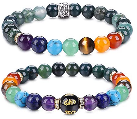 UEUC Chakra-Armbänder für Frauen, Yoga 7 Chakra-Kristalle, Edelstein-Armband, 8 mm Kristall-Meditations-Energieausgleichsarmbänder(#45)