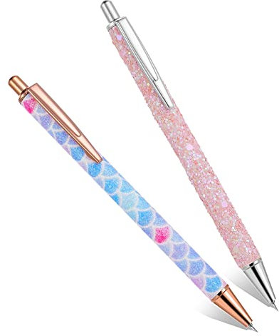 ASTER Lot de 2 stylos rétractables pour désherbage d'air, outil de désherbage pour vinyle, outils de teinture en métal pailleté pour loisirs créatifs et projets en vinyle (bleu + paillettes)