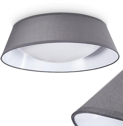 HOFSTEIN LED Deckenleuchte Negio, runde Deckenlampe mit Lampenschirm aus Stoff in Grau/Weiß, Ø 45 cm, 1 x LED 18 Watt (inkl.), 1700 Lumen, Lichtfarbe 3000 Kelvin (warmweiß)