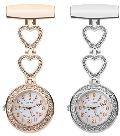 Create idea 2Pcs Krankenschwester Taschenuhr Zinklegierung Metall Taschenuhren Kristall Uhr für Ärzte Krankenschwester Betreuer Silber Rose Gold