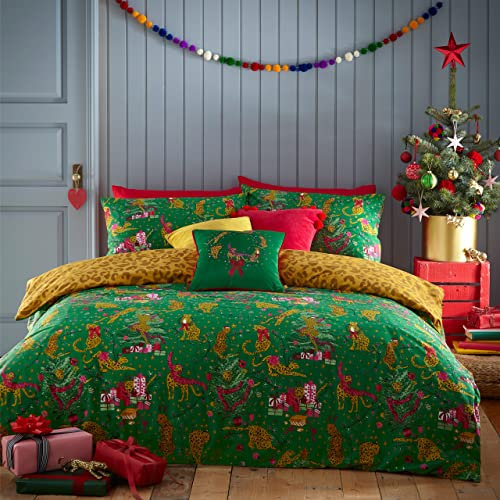 furn. Purrfect Christmas Duvet Cover Set - Festive Bedding Holiday Décor (Green - Toddler)