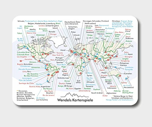 Wendels Kartenspiele Grußkarte Postkarte Weltkarte mit Bergen, Flüssen, Städten und Ländern im Postkartenformat