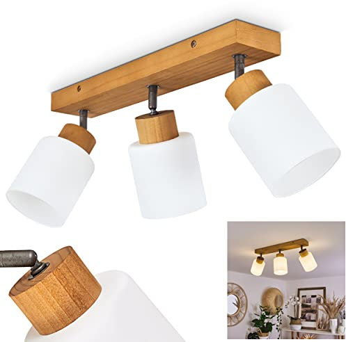 Lámpara de techo Tercier, lámpara de techo moderna de madera/metal/cristal en natural/plata envejecida/blanco, lámpara de diseño escandinavo con pantallas ajustables, 3 luces, 3 x E14, sin bombilla(s)