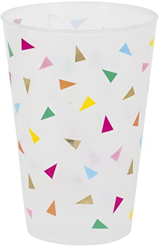Unique- Bright Foil-Stamped White Plastic Cups-16 Oz (6 Pcs) Gobelets en Plastique Réutilisables Estampillés-473 ML-Fête d'anniversaire Triangle Lumineux-6 Pièces (Lot de 1), 26370, Multicolour, 16 oz