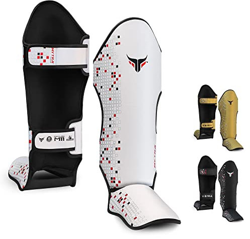 Mytra Fusion schienbeinschoner Kickboxen shin Guards MMA, Muay Thai schienbeinschützer – Shin Instep Protection für Training, BJJ, Sparring, Boxausrüstung und Kampfsport (XL, White)