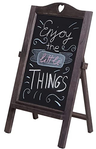 Werbetafel HWC-E51, Aufsteller Kreidetafel, 66x37x27cm Shabby-Look Vintage - grau-braun