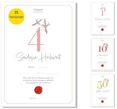 Frank Paperman® | Geschenk zum 4. Hochzeitstag | Ehejubiläum | Seidene Hochzeit | Urkunde Hochzeitstag | klassisch | Geschenkideen Hochzeitstag | Vordruck im DIN-A4-Format