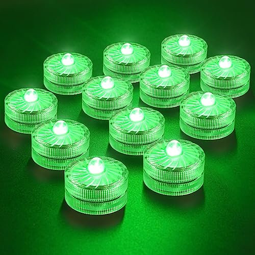 Bougies chauffe-plat à LED sans flamme, mini lumière sous-marine, 100 heures de lumières LED pour bassin, aquarium, vase, baignoire, spa, fête (lot de 12, vert)