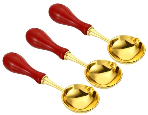 PATIKIL 4 Cera Sello Cuchara, 3uds Cera Sellado Derretir Cuchara Latón Vintage Madera Mango para Cera Lacre Sello Sobre Arte Artesanía, Rojo