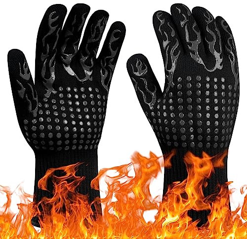 Flintronic Grillhandschuhe Hitzebeständig mit 800°C, Feuerfeste Handschuhe, Backhandschuhe, Kochhandschuhe, Ofenhandschuhe, für Backen, Küche & Grillen - Schwarz-Das Neue