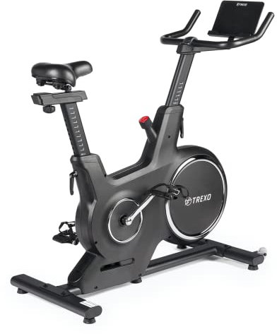 TREXO Stationärer Heimtrainer mit magnetischem Widerstandssystem, stabiler Konstruktion und 5kg Schwungrad Telefon- und Tablet-Halterung Schwarz EB-500