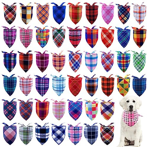 JpGdn Halstücher für große Hunde, kariert, Größe XL, für extra große Hunde, waschbar, Dreieckslätzchen, Kopftuch, Schals für Jungen und Mädchen, 50 Stück