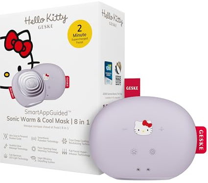 GESKE x Hello Kitty | SmartAppGuided™ Sonic Warm & Cool Mask | 8 in 1 | Beauty LED-Gesichtsmaske | Rotlichttherapie | Wärme | Kühlung | Erhöhte Gesichtspflege-Aufnahme | Gesichtsmassagegerät