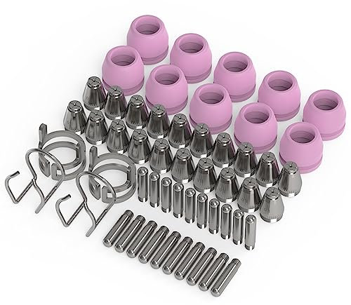 YESWELDER 54-teiliges AG-60 Plasmaschneider-Brenner-Verbrauchsmaterial-Set (Standard), 20 x 0,040 Zoll Düsen, 20 x Elektroden, 10 x Tassen, 4 x Halterungen