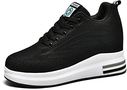 JAOOUU Damen Sneaker Wedges mit Keilabsatz Freizeitschuhe Atmungsaktiv Turnschuhe Sportschuhe Laufschuhe Running Fitness Mode Bequeme Schuhe Schwarz37EU