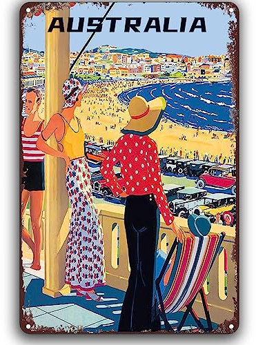 Australien Vintage Reise Metallschild Sommer Strand Städtetrip Landschaft Antike Blechschilder Retro Wanddekoration für Zuhause Büro Garten Man Cave Club Cafe 14 x 20 cm