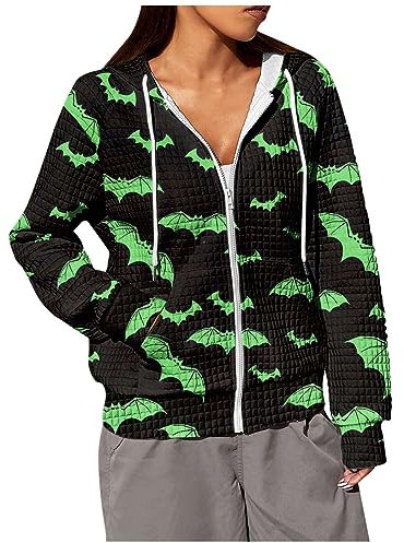 Saymany Hoodie Damen Y2k Jacke Herbst Damen Herbst Teddyfleece Jacke Damen Y2k Top Pullover Damen Sommer Zip Hoodie Softshelljacke Mädchen Motorradjacke Damen Regenjacke Damen Wasserdicht（1-Green,XL）
