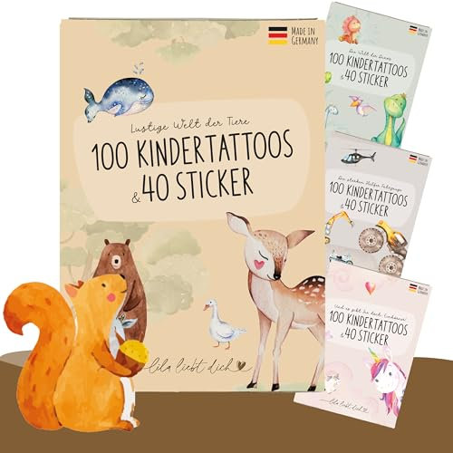 lila liebt dich® 140 angesagte Tattoo Kinder & Sticker Motive mit Tieren // Kindertattoos hautfreundlich & getestet // Kinder Tattoo Mädchen & Jungs Made in Germany LLD-