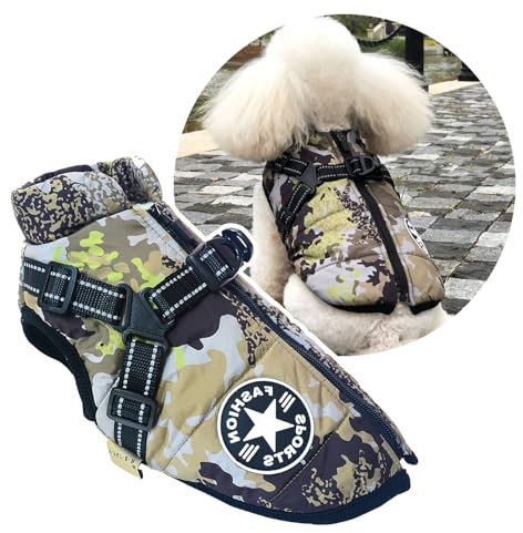 Oncpcare Giacca per cani di piccola taglia, con pettorina, per attività all'aperto, calda, invernale, per gatti, cuccioli e cani di piccola taglia, mimetico
