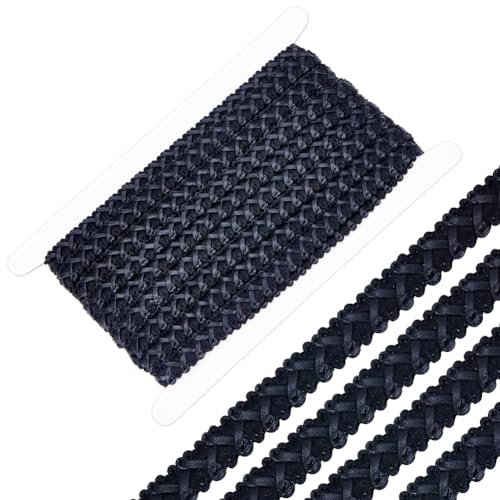 GORGECRAFT 10 Yards Faux Leather Braid Trims 13mm Wide Black Flat Braided Upholstery Strap Trim Lace Ribbon Gimp Cord Woven Edge Trimmings Webbing for Home Decor Garment Accessories DIY Sewing Crafts