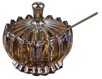 BgnEhRfL Sucrier avec Couvercle sucrier sucrier en Verre Cristal, Pot d'assaisonnement Couvert avec cuillère de Service, Pot à épices avec Couvercle, 3,94 x 4,13