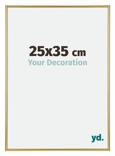 Your Decoration - Picture Frame 25,00x35,00 cm - Gold - UV Resistant Glass Plate - Anti-Reflective -Annecy