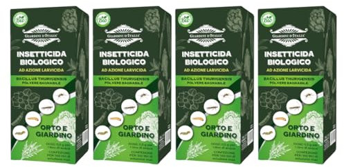 GIARDINI D'ITALIA - Insetticida Piante Biologico per Orto e Giardino a Base di Bacillus Thuringiensis, Insetticida in Polvere Bagnabile Contro Larve e Parassiti - Uso Professionale e Hobbistico, 4x50g