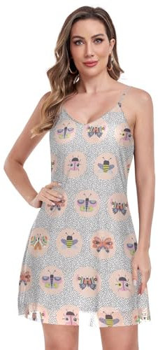 Dekoratives Medaillon-Slip-Minikleid, ärmellos, Spaghetti-Träger, Nachthemd, Heimkehrkleid, Medaillon, XX-Large