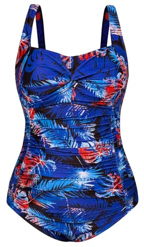 Hanna Nikole Female Plus Size One-Piece Swimsuit Elastic Twist Front One-Piece Swimsuit Blue Purple & Leaves 20