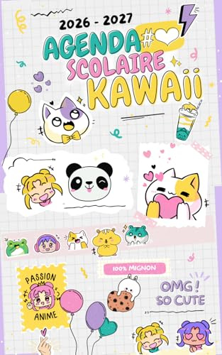 Agenda Scolaire 2024 2025 Kawaii: Une page par jour pour noter les devoirs | Journalier | Violet Pastel Girly Cute Fille Rose | Collège Lycée École ... A5 | Original Mignon Calendrier Vacances