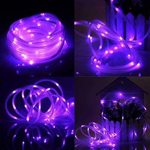 KISUFU LED Lluce a corda Striscia di Luce Solare Outdoor, 5M 50 LEDs IP65 impermeabile Luce tubolare luminosa a energia Solare, Strisce luminose per giardino, portico,casa,patio (Viola, 5m)