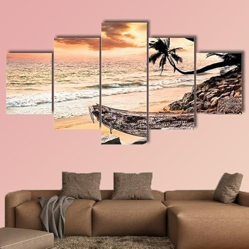 QYYAMDEQ Tableau Decoration Murale Avec Cadre 5 Panneau Tableau Mural Plage près de l'océan 5 Pièces Tableaux, Posters Et Arts Décoratifs Tableau Moderne