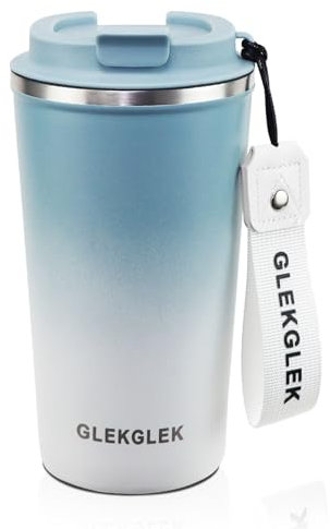 GLEKGLEK Kaffee Thermobecher, Reise Kaffeebecher mit Riemen, Auslaufsicherer Hot Chocolate to go Mug für Erwachsene Reisen Arbeit