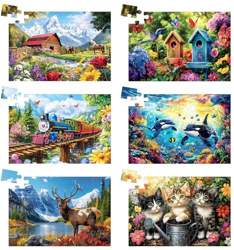 6 Packs 36 Piece Large Piece Jigsaw Puzzle Dementia Alzheimer's Products Age 16+ and Activities for Elderly Seniors Gift Easy Puzzle, Alzheimer's Puzzles Memory Cognitive Games with 6 Storage Bags