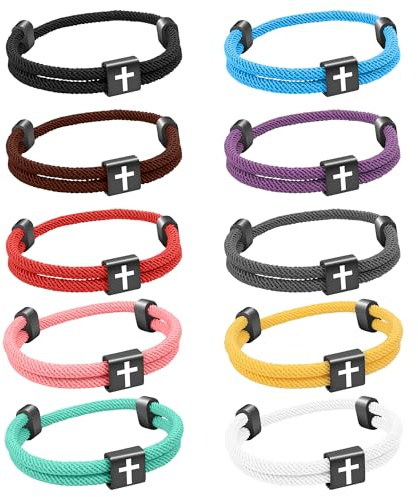 Aospkle 10PCS Braided Rope Cord Bracelet for Men Women, Nautical Beach Surf Bracelets Gifts Set for Sports, Handmade Woven String Bracelets with Adjustable Knot
