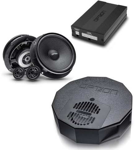 Option Soundsystem V3 kompatibel mit Skoda Superb III - Plug & Play Soundupgrade mit Front-Lautsprecher, Reserverad-Subwoofer und DSP-Verstärker inkl. Einbauzubehör